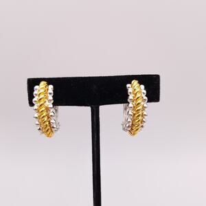 Premier Designs Earrings Clip On Two Tone Half Hoop Textured Rope Vintage